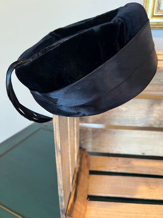 Antique Black Velvet Hat - Marked United Hatters Cap & Millinery Workers Union