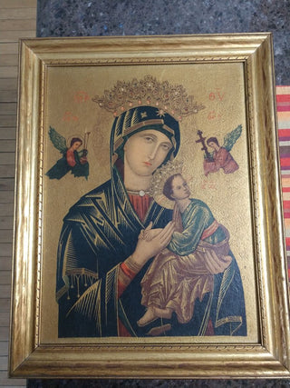 Framed Icon of Madonna and Child Print 15x11 Religious Artwork No Glass