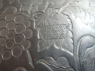 Hand Hammered Aluminum 10" Round Serving Tray with handles Fruit Flowers