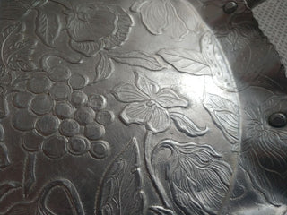 Hand Hammered Aluminum 10" Round Serving Tray with handles Fruit Flowers