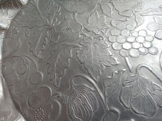 Hand Hammered Aluminum 10" Round Serving Tray with handles Fruit Flowers