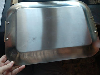 INOX BECK 18-10 STAINLESS STEEL ART DECO TRAY WITH GOLD HANDLES MADE IN ITALY