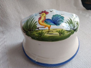 Vntg wall pocket ceramic hand painted flowers rooster MADE ITALY