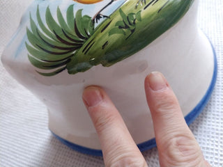 Vntg wall pocket ceramic hand painted flowers rooster MADE ITALY