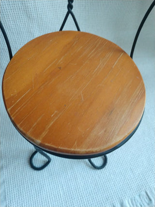 Vintage Wrought Iron & Wood Ice Cream Parlor Table Chair-Doll Size-Toy 14" x 5"