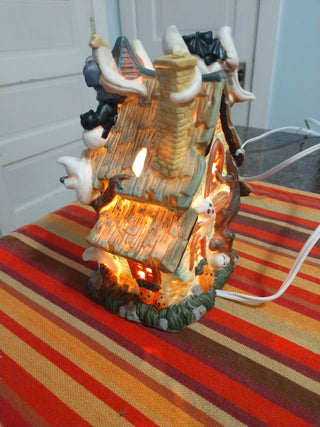 Ceramic Bisque Lighted School Haunted House 7"x4.5"
