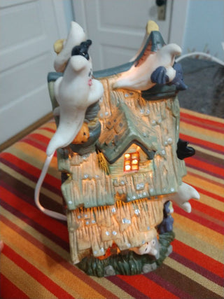Ceramic Bisque Lighted School Haunted House 7"x4.5"