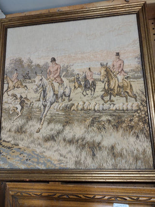 Vintage Antique Mid Century Victorian French Tapestry Wall Fox Hunting Framed