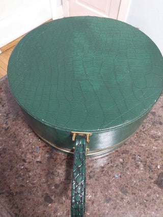 Vintage Green Tailored Light Luggage Round Hat Box Style Suitcase Zip