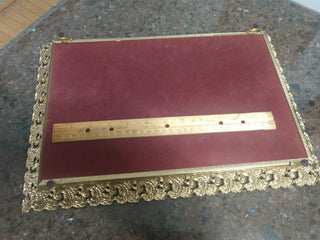 Vtg Gold Tone Mirror Vanity Tray Filigree Metal Regency Large 11"x16"