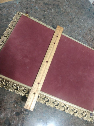 Vtg Gold Tone Mirror Vanity Tray Filigree Metal Regency Large 11"x16"
