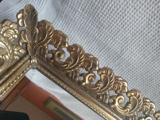 Vtg Gold Tone Mirror Vanity Tray Filigree Metal Regency Large 11"x16"
