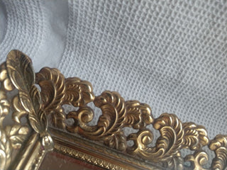 Vtg Gold Tone Mirror Vanity Tray Filigree Metal Regency Large 11"x16"