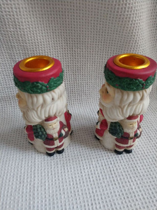 Bisque Porcelain Santa Candle stick holders Set of 2