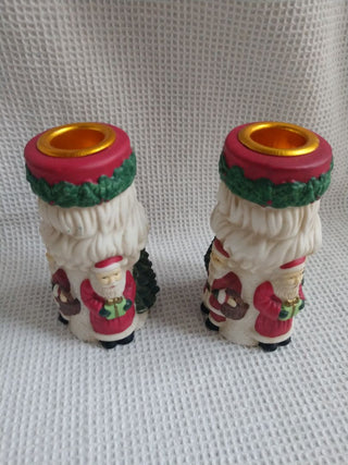 Bisque Porcelain Santa Candle stick holders Set of 2