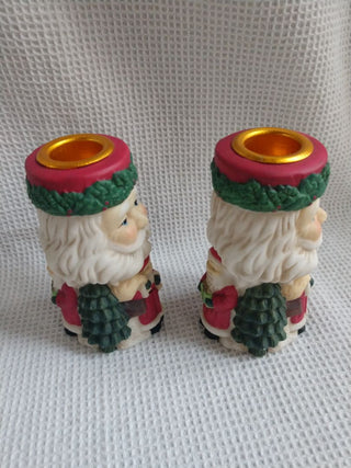 Bisque Porcelain Santa Candle stick holders Set of 2