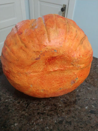 HALLOWEEN PUMPKIN W ETCHED & PAINTED WITCH,MOON,BATS, TREES, WEIGHTED RESIN