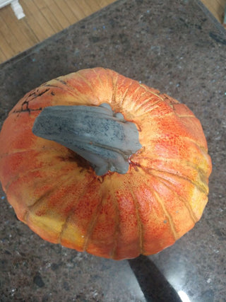 HALLOWEEN PUMPKIN W ETCHED & PAINTED WITCH,MOON,BATS, TREES, WEIGHTED RESIN