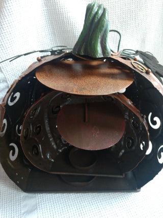 Set of 2 Halloween Nesting Pumpkin Small & Med Metal Candle Holder Fall Decor