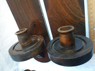 Set of 2 Wood Candle Wall Sconces Early 1970's 15"x3.5"
