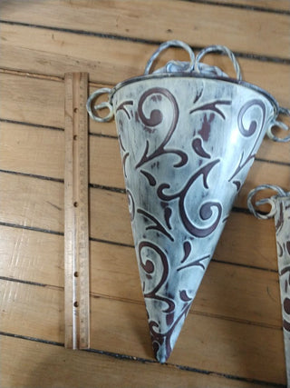 2 Medium Wall Pocket Vase Metal Embossed 15" x 9" any Holiday!