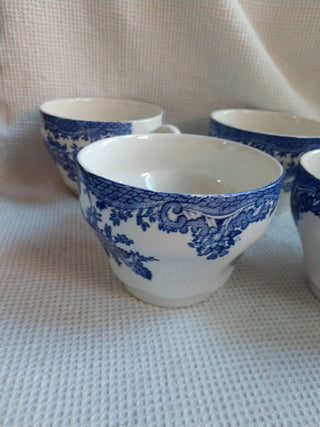 Wedgewood  England Floral BLUE  set of 4 FULL SIZE Tea cups
