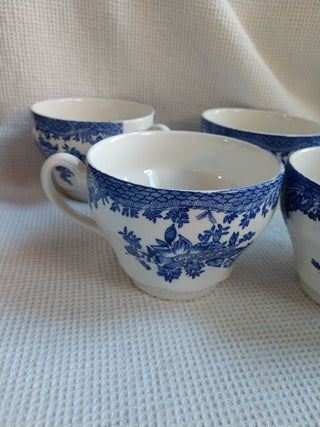 Wedgewood  England Floral BLUE  set of 4 FULL SIZE Tea cups