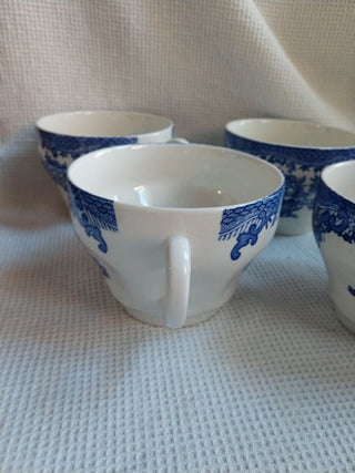 Wedgewood  England Floral BLUE  set of 4 FULL SIZE Tea cups