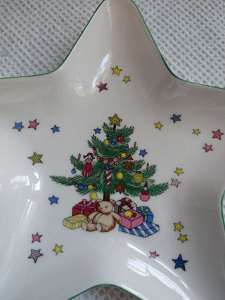 Nikko Japan Christmas Tree Dish Star Shaped Porcelain Trinket Candy Dish Vintage