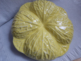 Vntg. Secia Portugal Majolica Yellow Cabbage Divided Dish MCM
