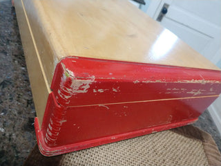 VTG Large Pine Tone & Chippy Red Solid Wood Silverware Flatware Chest Box