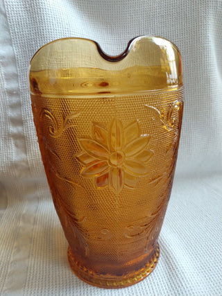 MCM Amber Pitcher Pressed Glass Heavy EUC