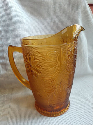 MCM Amber Pitcher Pressed Glass Heavy EUC