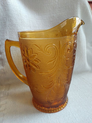 MCM Amber Pitcher Pressed Glass Heavy EUC