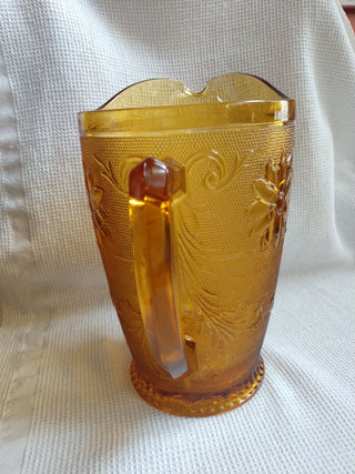 MCM Amber Pitcher Pressed Glass Heavy EUC