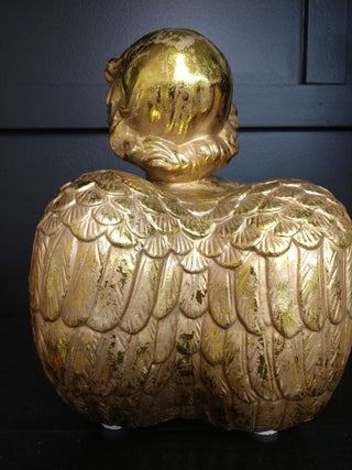 Vntg Large Plaster WINGED Cherub Sitting Figure