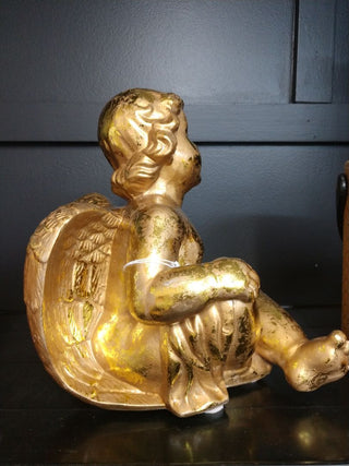 Vntg Large Plaster WINGED Cherub Sitting Figure