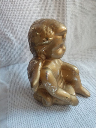 6" Small sitting angel chippy gold