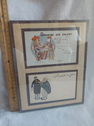 Set of 2 framed vntg postcards used