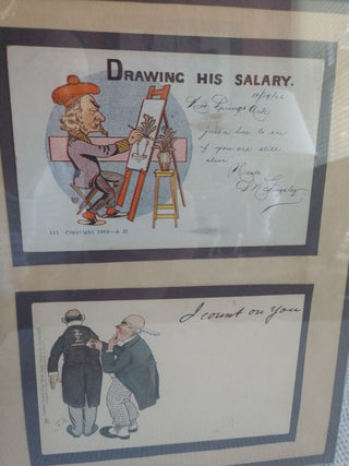 Set of 2 framed vntg postcards used