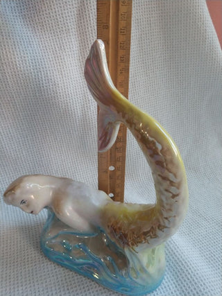 Vintage Art-Deco Lusterware Ceramic Figurines Mermaids Made in Brazil 7.5"