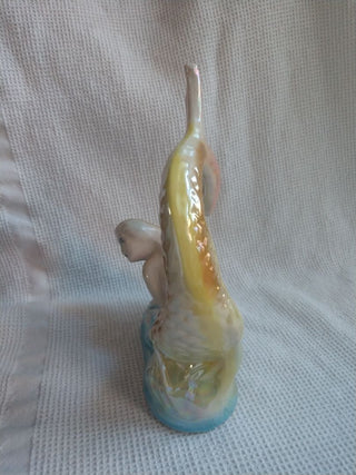 Vintage Art-Deco Lusterware Ceramic Figurines Mermaids Made in Brazil 7.5"