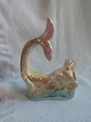 Vintage Art-Deco Lusterware Ceramic Figurines Mermaids Made in Brazil 7.5"