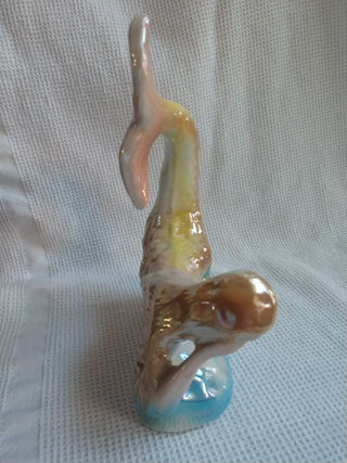 Vintage Art-Deco Lusterware Ceramic Figurines Mermaids Made in Brazil 7.5"