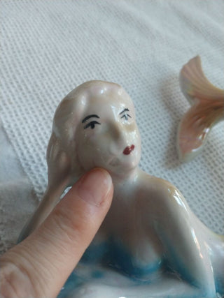 Vintage Art-Deco Lusterware Ceramic Figurines Mermaids Made in Brazil 7.5"