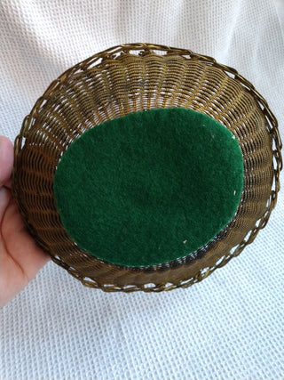 Handmade metal braided basket original patina