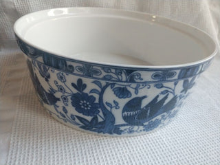 Vintage Japan Blue and White Birds Floral  Ceramic Baking Dish