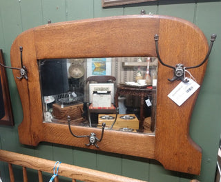 Antique Solid Oak w Mirror & Hooks