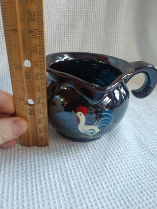 Brown Luster Ware Creamer w/ Rooster
