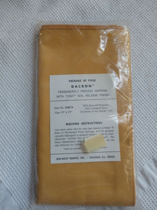 New in Pack Set of 4 Gold Dacron Napkins